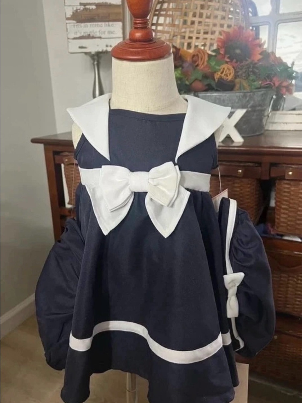 Rare Editions Navy and White Sailor Bow Dress